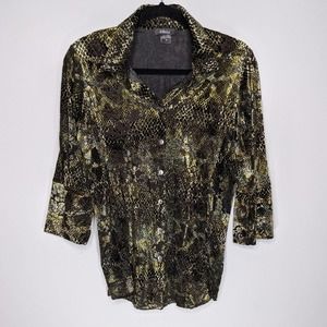 PURE AMICI • Green Velvet Burnout Blouse Sz M